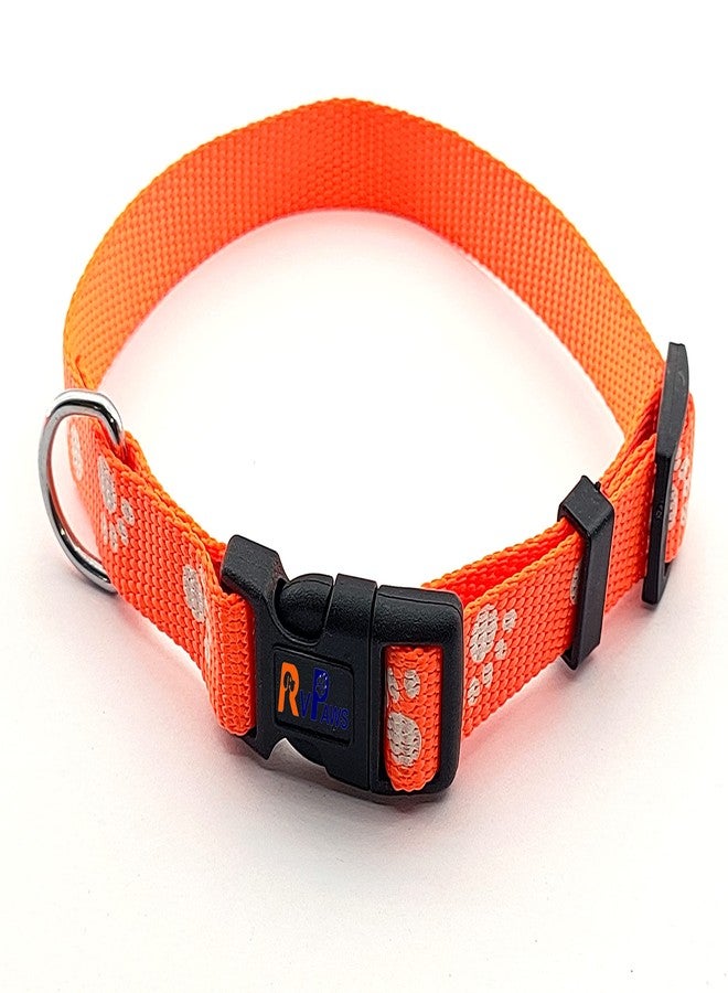 Pups&Pets Nylon Collar and Leash Paw Printed Collar Leash Set Ideal for All Breed Puppies and Small Breed Dogs (15 MM, Orange Colour) - Image 2